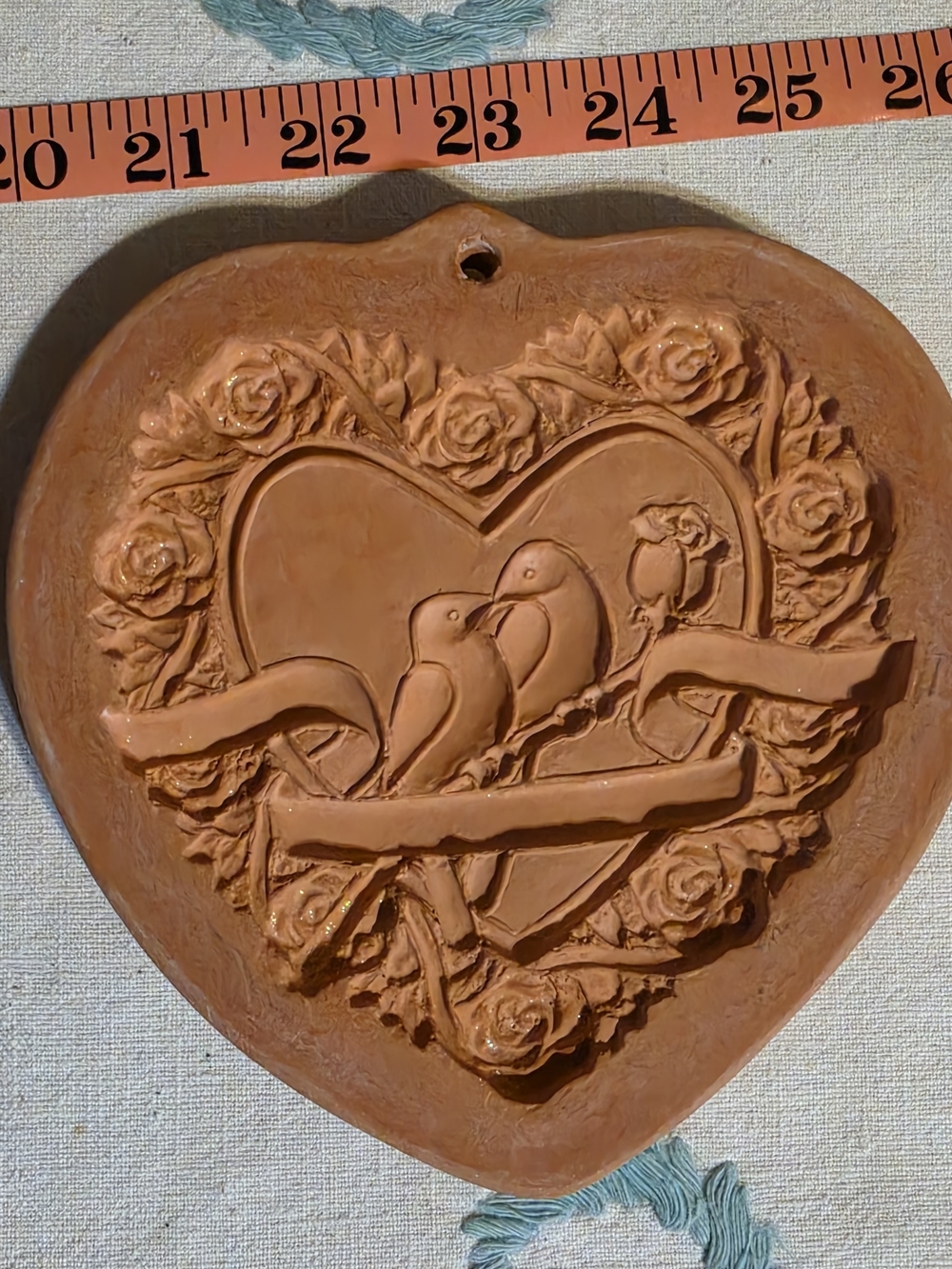 Cotton Press Terracotta Heart Wall Mold Plaque with Doves and Roses